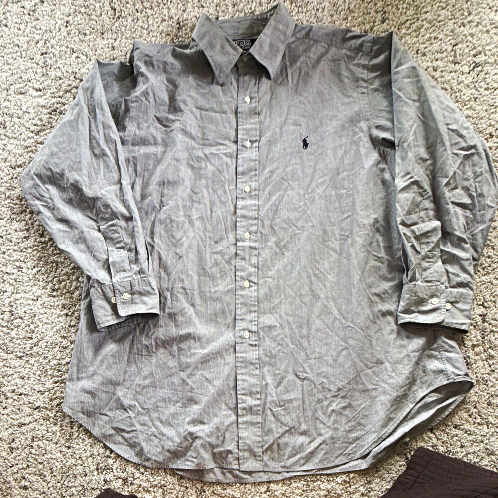 Polo by Ralph Lauren Andrew Classic Fit Cotton Gray Striped Button-Up 17 32/33
